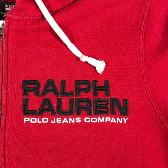 Vintage Polo Jeans Company Sweater Adult LARGE Red Ralph Lauren Hoodie 67 90s - Picture 4 of 11